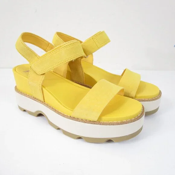 Sorel Womens Yellow White Joanie IV Y-Strap Leather Wedge Sandals Heels Size 8 - Picture 2 of 9